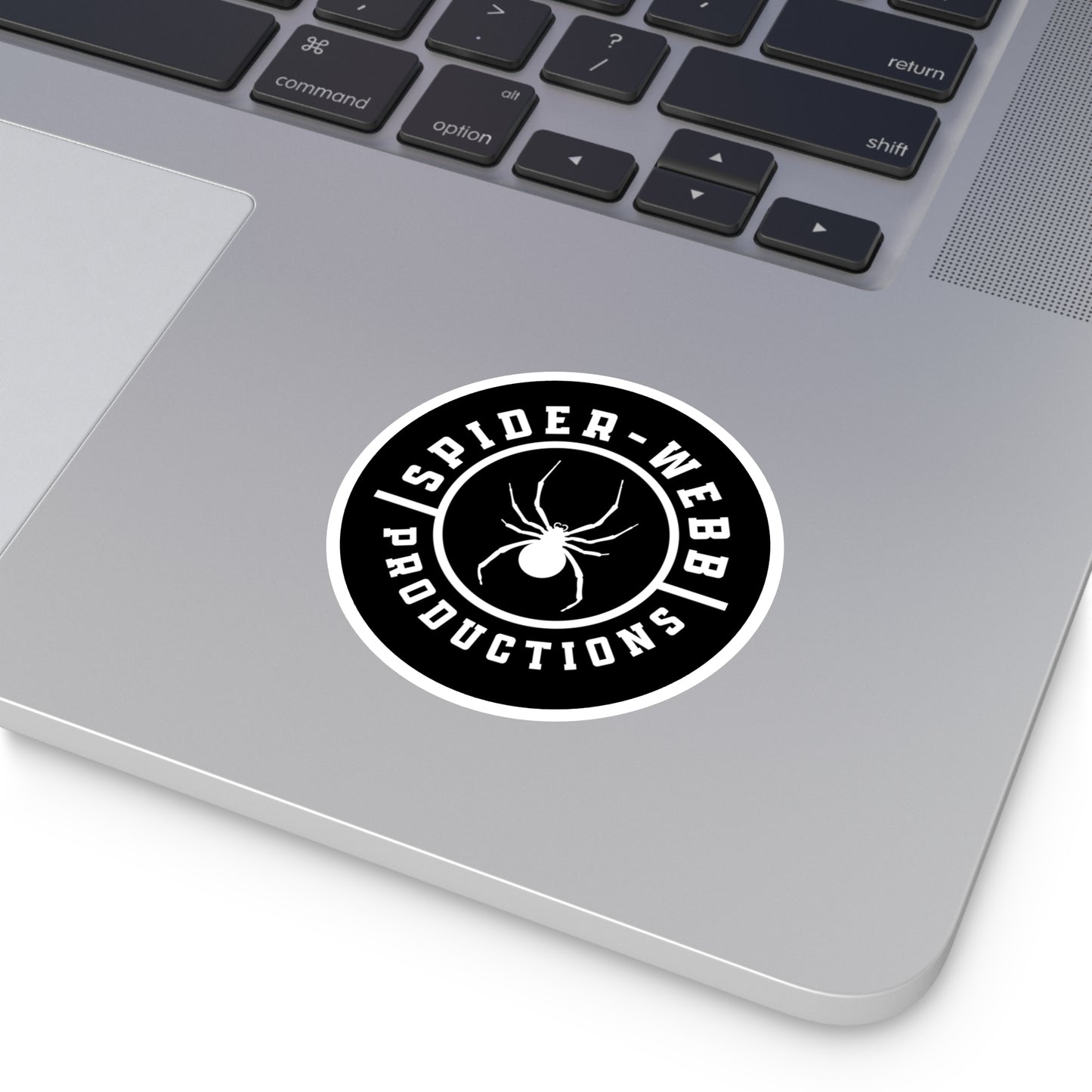 Spider-Webb Productions Round Sticker — Black Logo Vinyl Decal